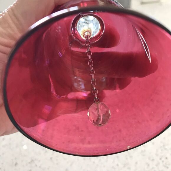 Vintage Cranberry Glass Bell With Etched Flower, 5 1/2” - Picture 4 of 4